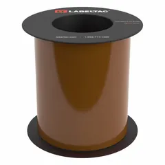 Thermal transfer continuous label roll for use with LabelTac 9 printers. Vinyl material in brown gloss finish, rated for indoor and outdoor applications. Suitable for pipe marking, safety signage, equipment labeling, and asset identification.