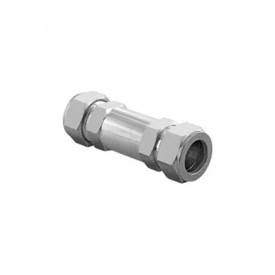 HAM-LET Check Valve: Poppet, Inline Valve Body, 3/8 in Pipe Size, Let-Lok x Let-Lok - Stainless Steel Instrumentation Poppet Check Valves