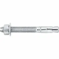 Zinc-plated steel wedge anchors for fastening into solid concrete. Each anchor has a 1/2 in diameter, 1/2"-13 thread size, and 3 3/4 in thread length. Supplied in a 50-pack
