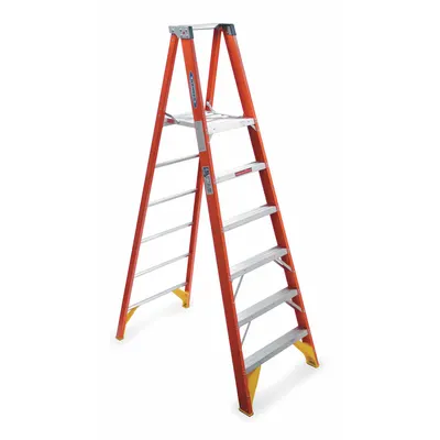 WERNER Platform Stepladder: 6 ft Ladder Size, Fiberglass, 300 lb Load Capacity - Non-Conductive Fiberglass Platform Stepladders