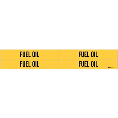 BRADY Pipe Marker: Fuel Oil, Yellow, Black, Fits 3/4 to 2 3/8 in Pipe O.D., 4 Pipe Markers - Fuel Oil Adhesive Pipe Markers