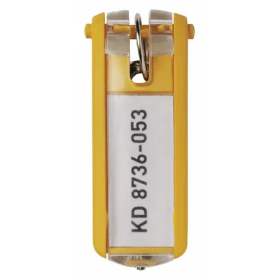 DURABLE Key Tag: 6 Key Tags, Rectangle, Yellow, Plastic, Blank Label, 2 5/8 in Overall Ht - Unlabeled Key Tags