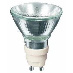 This 20-watt metal halide MR16 lamp features a 2-pin GX10 base, operates at 95 volts, and delivers 1000 lumens of warm white light at 3000K. The clear finish provides crisp, focused illumination suitable for accent and display lighting in commercial settings.
