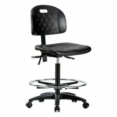 Polyurethane Lab Chair, Armless, Adjustable Height 24 1/4" to 34", 18"W x 17"D Seat, Nylon Base, Foot Support, Back Tilt 10.5°F/13.5°B