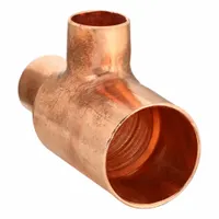 Wrot copper sweat fitting tee with cup x cup x cup ends for soldered connections on copper tubing. Measures 3/4 in CTS x 5/8 in CTS x 5/8 in CTS. Used to join or branch copper tube in plumbing, HVAC, and refrigeration systems