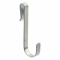 Steel hook with chrome finish, designed for use with Super Erecta wire shelving. Measures 7/16 in width by 3 7/16 in height. Used to secure shelf accessories or add hanging storage.