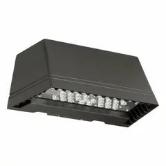 LED full-size wall pack delivering 5,678 lumens at 5000K with Type IV distribution. Operates on 120 to 277V AC, consumes 50 W, and has an overall height of 7 1/4 in. Designed for exterior area lighting where glare reduction is required, such as building perimeters, walkways, and parking areas.