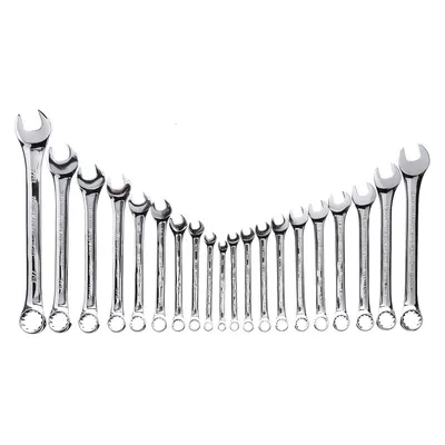 WESTWARD Combination Wrench Set: Alloy Steel, Chrome, 20 Tools, 15° Head Offset Angle - SAE & Metric 12-Point Combination Wrench Sets