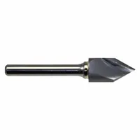 CLEVELAND C46322 is a 60° included-angle, single-flute countersink with a 1/4 in body diameter, made from carbide for wear resistance. It creates conical recesses for flat-head screws or deburrs holes in ferrous and non-ferrous materials, suitable for production machining, tool-and-die work, and general fabrication