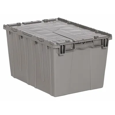 ORBIS Attached Lid Tote: 12.7 gal, 21 3/4 in x 14 7/8 in x 12 1/8 in, Gray Body - Colored Attached-Lid Totes with Two-Piece Lids