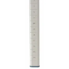 Vertical support post for Quick-Adjust Antimicrobial Plastic Shelving systems. Constructed from 18 ga steel with an epoxy-coated finish in Taupe. Measures 27 3/16 in x 1 3/4 in. Used in shelving applications requiring corrosion resistance and easy adjustment.