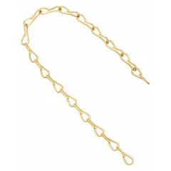 This brass jack chain is #16 trade size and 50 ft long, supplied with a coupling link for secure attachment. It is used to fasten identification tags, warning labels, or asset tags to equipment, pipes, and machinery in industrial environments.