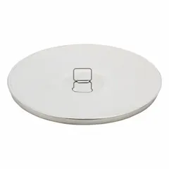 Stainless steel sieve cover with an overall diameter of 8 in and overall depth of 3/8 in. Designed to fit over the top of a sieve stack to prevent sample loss and contamination during particle analysis or material testing.