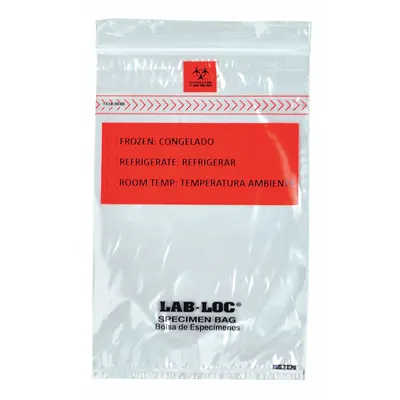 LK PACKAGING Specimen Transfer Bag: LDPE, Biohazard, 1.75 mil Thick, Clear, 6 in Overall Ht - Dual Pouch Specimen Transfer Bags