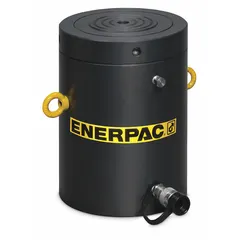 Single-acting hydraulic ram with 200 ton nominal capacity and 10 in nominal stroke length. Constructed with a steel body for heavy industrial lifting, pressing, and structural maintenance applications.