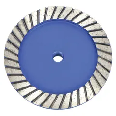 This 5-inch diameter turbo diamond segment cup grinding wheel features a 5/8"-11 arbor and 30 segments. Designed for aggressive material removal and surface preparation on concrete, stone, and masonry surfaces.