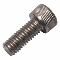 Metric standard socket head cap screw with M8x1.25 thread, 20 mm length, plain finish, Grade 2 titanium. Head height 8 mm, drive size 6 mm. Used in industrial assemblies requiring corrosion resistance and high strength-to-weight ratio.