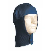 CONDOR Hard Hat Liner: Cotton/Acrylic, Ears/Head/Neck, Button, Blue, Universal, Button, Hook & Loop