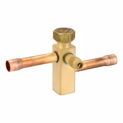 This Parker refrigerant ball valve features a 3/8 in sweat connection with copper connection material. Rated for a maximum pressure of 750 psi and an operating temperature range of -40°F to 250°F, it includes a 1/4"-20 UNC bottom mounting thread. Used for isolating or controlling refrigerant flow in HVAC and refrigeration systems, it provides service access and line shutoff.