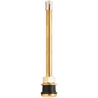 Clamp-in tire valve stem for buses and trucks. Straight shape with 180° valve stem angle. Brass metal construction. Thread size 0.305-32. Used for tire inflation and pressure monitoring in heavy-duty commercial vehicles