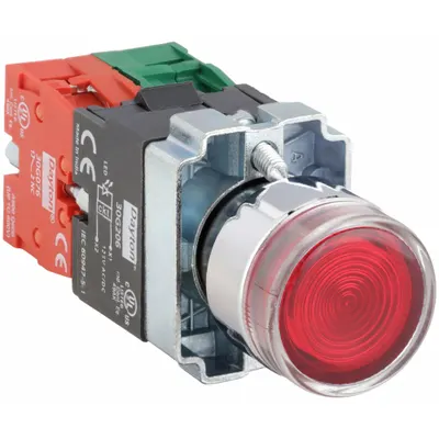 Dayton Illuminated Push Button: Illuminated, Extended Profile, Metallic, 22 mm - Illuminated Extended-Length Push Buttons