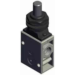 The SMC VM230-02-05A is a VM200 Series manual air control valve with a plunger actuator. It has 3 ports and 1/4 inch connections, with a maximum operating pressure of 1 MPa. This valve is used in pneumatic systems for directing flow in applications such as industrial automation and packaging.