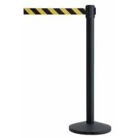 QUEUEWAY Barrier Post with Belt: Black/Yellow, Chevron, No Legend, 7 1/2 ft Belt Lg, Black (MPN QWAYPOST-33-D4)