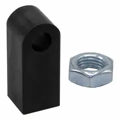 Steel rod eye for pivot mounting in pneumatic and hydraulic cylinders, industrial machinery, and automation equipment. Fits bore diameters of 1 in, 1-1/8 in, and 1-1/4 in. Overall length 1-3/16 in. Thread size 3/8-24.