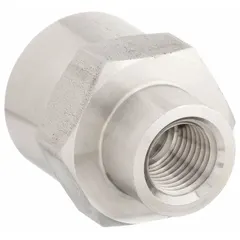 This rigid straight adapter connects two female NPTF ports in hydraulic systems, providing a dry-seal connection. Made of steel, it features a 3/4 in x 1 in fitting size with female x female NPTF threads. Suitable for industrial fluid power applications requiring leak-resistant pipe thread connections.
