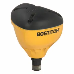 Pneumatic palm nailer with bump operation and bulk collation. Drives nails into wood workpieces in confined spaces. Features a 0° angle and 1/4 in male air fitting. Suitable for framing, trim, and cabinet applications.