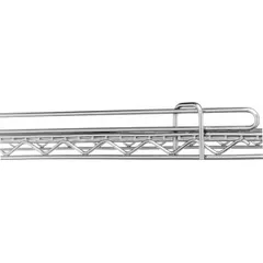 Stainless steel ledge designed for wire shelving systems. Provides a solid surface to contain items and prevent them from falling off shelves. Suitable for commercial kitchens, laboratories, and industrial storage environments.