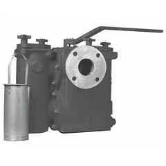 Cast iron duplex basket strainer with 304 stainless steel screen (0.062 in openings) and Buna-N gaskets. 1 1/2 in NPT connections. Designed for water systems to remove debris and protect downstream equipment; dual design allows continuous operation during screen cleaning.