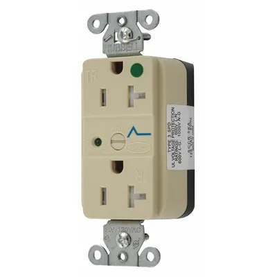 HUBBELL Receptacle: Hospital Grade Fed. Spec., Duplex, 5-20R, Ivory, 125V AC, 20 A - General Purpose Receptacles