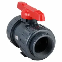 This ASAHI ball valve is a 3-inch, one-piece PVC valve with a straight body and Tee handle. Rated for a maximum pressure of 150 psi (CWP), it is suitable for manual on/off flow control in industrial piping systems handling water, chemicals, or air.