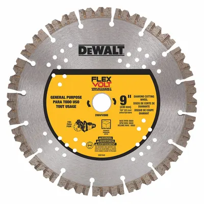 DEWALT Diamond Saw Blade: 9 in Blade Dia., 7/8 in Arbor Size, Dry, For Masonry Saw - Multi-Material Blades