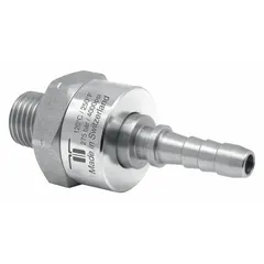 Nickel-plated C38500 brass rotating joint for air service. Single passage design with 3/8-inch stationary port. Maximum operating speed of 30 RPM. Used to transfer air from a stationary supply line into rotating machinery in industrial applications.