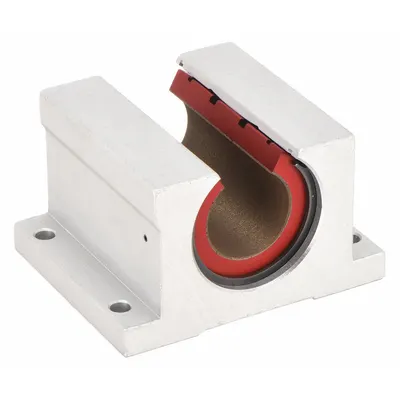 PBC LINEAR Mounted Linear Bearing: Single, Self-Aligning, 1 1/2 in Inside Dia, Frelon Gold - Open Self-Aligning Pillow Block Linear Plain Bearings