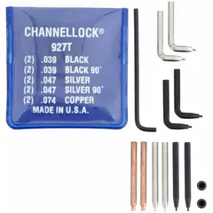 Replacement tips for retaining-ring pliers, including 0° and 90° tip angles. Used for engaging internal and external retaining rings during maintenance and assembly tasks.