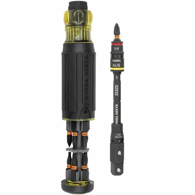 KLEIN TOOLS: Nut Driver/Phillips/Slotted/Square Tip, 8 in Overall Lg, Ball Bearing - Combination Multi-Bit Screw & Nut Drivers
