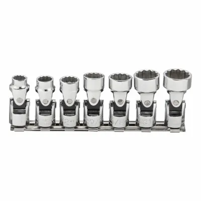 PROTO Socket Set: SAE, 7 Pieces, (7) 12-Point, 3/8 in Drive Size - SAE Flex Socket Sets