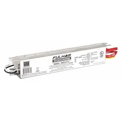 Instant start electronic ballast for fluorescent lamps. Operates at 277V AC and supports 1, 2, 3, or 4 lamps. Overall length 9 1/2 inches. Suitable for commercial and industrial lighting fixtures requiring energy-efficient lamp operation.