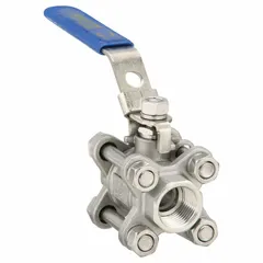 This manual two-way ball valve features a 316 stainless steel straight body and RPTFE seals for corrosion resistance and reliable shut-off. The locking lever handle provides secure on/off flow control, suitable for industrial piping systems handling water, oil, or gas.