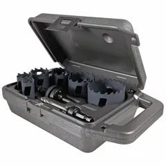 This 8-piece hole saw kit features carbide-tipped teeth with a 2/3 teeth-per-inch configuration and a maximum cutting depth of 1 15/16 inches. Suitable for cutting holes in wood, metal, and plastic for general maintenance, electrical, and plumbing applications.