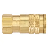 Brass quick-connect air coupling body for industrial pneumatic systems. Features 3/8"-18 thread size and 3/8" female hose fitting. Sleeve locking type provides secure connection. Suitable for air tools, hoses, and compressors in workshop and plant maintenance applications