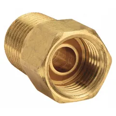Brass inverted flare tube fitting with flared/threaded connection. Thread size A is 1/2"-20. Meets SAE J512 standards. Sold in a pack of 10. Used to connect tubing in hydraulic, pneumatic, and fuel systems where a leak-resistant joint is required.