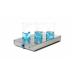 Rectangular magnetic stirrer with 15 positions for simultaneous stirring of multiple samples. Analog display for simple speed control. Operates on 100/240V with US Standard plug. Suitable for routine mixing, dissolution, and homogenization in laboratory settings.
