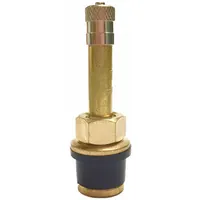 Brass clamp-in replacement tire valve stem with straight shape and 180° valve stem angle. Features 0.406-28 thread size. Suitable for heavy-duty pneumatic tire applications on construction vehicles