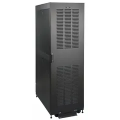 Floor-mount steel server rack enclosure with 42 rack units of mounting space. Measures 79 3/4 in high, 23 5/8 in wide, and 46 1/2 in deep. Includes four side panels and louvered doors. Used to house network servers, switches, and patch panels in data centers or IT rooms.
