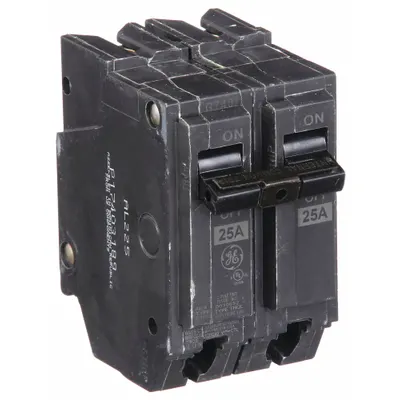 GE Miniature Circuit Breaker: THQL, 25 A, 120/240V AC, Single Phase, 10kA at 120/240V AC - THQP, THQL & THHQL Series, Plug-In GE Miniature Circuit Breakers
