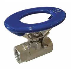 This manual two-way ball valve features a 316 stainless steel straight valve body and PTFE seals for reliable flow isolation. The locking oval handle provides secure on/off control. Suitable for use in industrial piping systems requiring positive shut-off, such as chemical processing, water treatment, and plant maintenance.